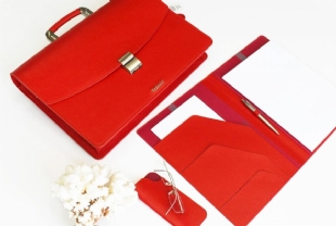 LEATHER BRIEFCASE SET  RED