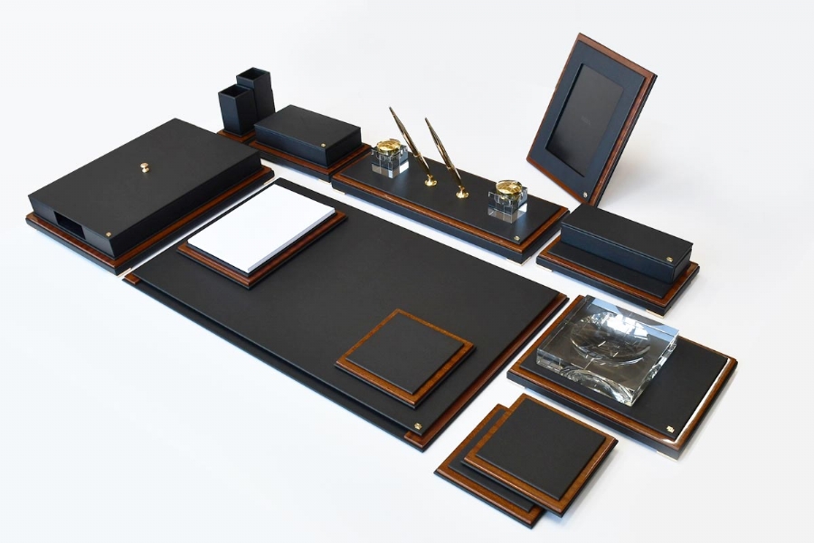 TABAC Smart Premium Deskset (black) - 176511 Leather ,gold Plated And ...