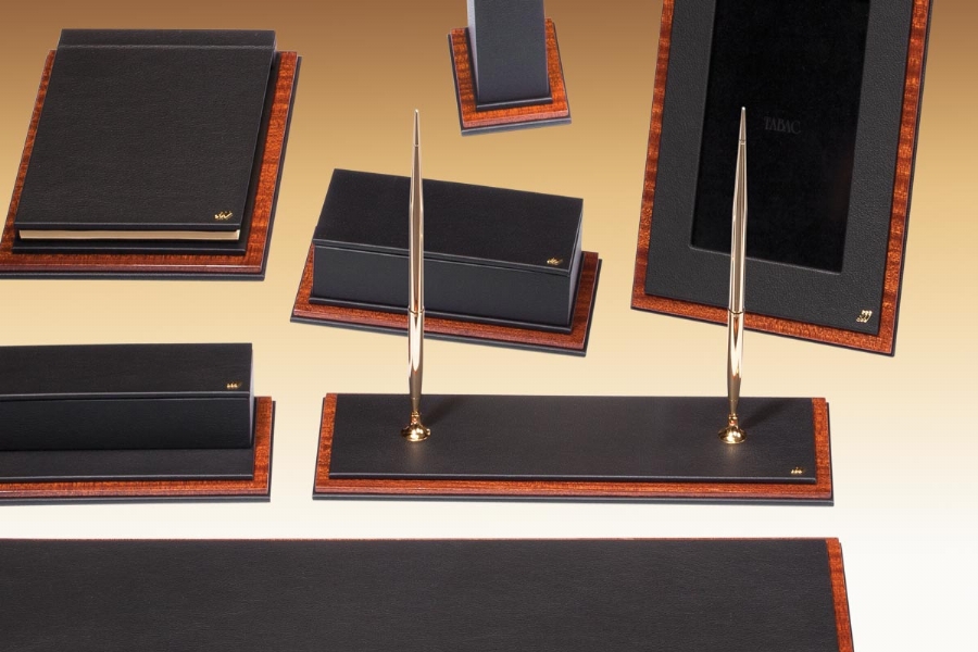 Tabac 785 Fency Luxury Leather Desk Set Shiny Black Leather And