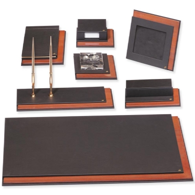 Tabac 820 Neaten Luxury Leather Desk Set Black Leather And Wood